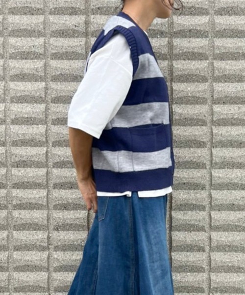 BEATJIVE（ビートジャイブ）の「ボーダー ベスト ニット カーディガン レディース（ニット/セーター・レディース・ブラック系その他/ブラウン系その他/ブルー系その他・FREE）」の6枚目の写真