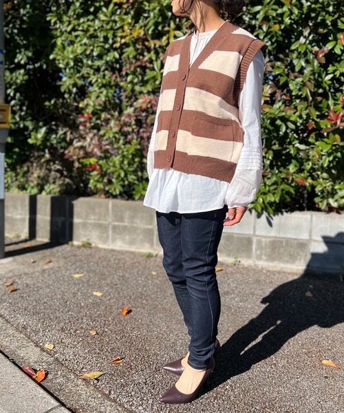 BEATJIVE（ビートジャイブ）の「ボーダー ベスト ニット カーディガン レディース（ニット/セーター・レディース・ブラック系その他/ブラウン系その他/ブルー系その他・FREE）」の20枚目の写真