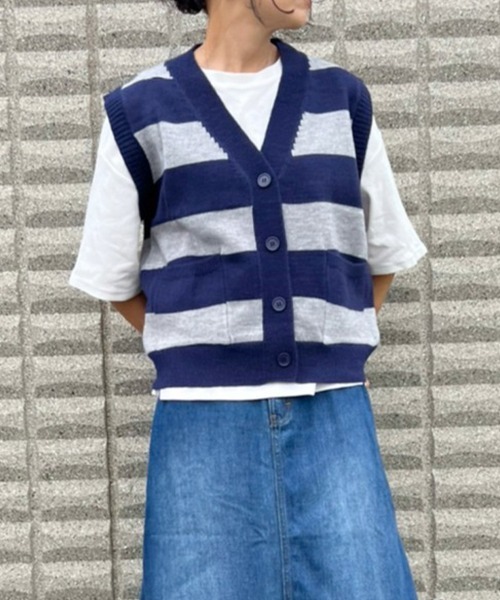 BEATJIVE（ビートジャイブ）の「ボーダー ベスト ニット カーディガン レディース（ニット/セーター・レディース・ブラック系その他/ブラウン系その他/ブルー系その他・FREE）」の22枚目の写真