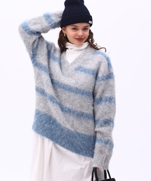 sara&cake（サラアンドケイク）の「ボーダーVネックニット（ニット/セーター）」