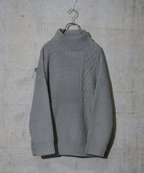 JOHN'S CLOSET(ジョンズクローゼット)の「【50】ケーブル切り替え ボトルネックニット(ニット/セーター・メンズ・ホワイト/グリーン/ベージュ/ブラック/グレー・MEDIUM/LARGE)」の3枚目の写真