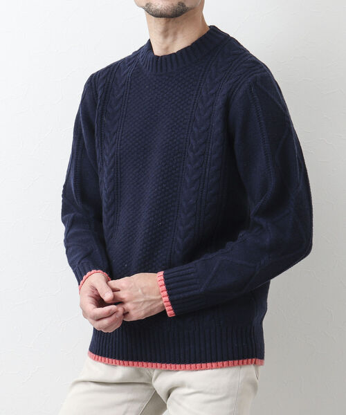 NOLLEY'S goodman（ノーリーズグッドマン）の「アラン柄 配色ライン プルオーバーニット（ニット/セーター・メンズ・パープル/ネイビー/ブラウン/グレー/レッド/オフホワイト・S/M/L）」の5枚目の写真