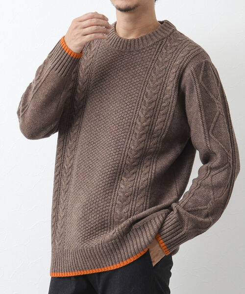 NOLLEY'S goodman（ノーリーズグッドマン）の「アラン柄 配色ライン プルオーバーニット（ニット/セーター・メンズ・パープル/ネイビー/ブラウン/グレー/レッド/オフホワイト・S/M/L）」の4枚目の写真