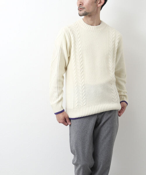 NOLLEY'S goodman（ノーリーズグッドマン）の「アラン柄 配色ライン プルオーバーニット（ニット/セーター・メンズ・パープル/ネイビー/ブラウン/グレー/レッド/オフホワイト・S/M/L）」の22枚目の写真