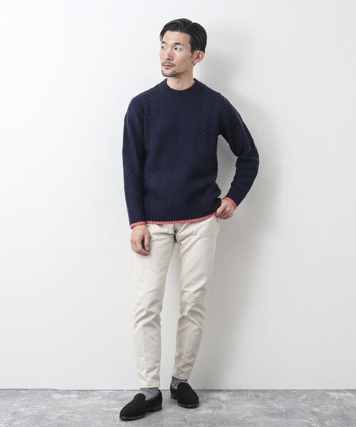 NOLLEY'S goodman（ノーリーズグッドマン）の「アラン柄 配色ライン プルオーバーニット（ニット/セーター・メンズ・パープル/ネイビー/ブラウン/グレー/レッド/オフホワイト・S/M/L）」の18枚目の写真