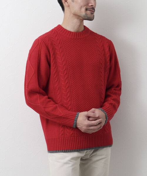 NOLLEY'S goodman（ノーリーズグッドマン）の「アラン柄 配色ライン プルオーバーニット（ニット/セーター・メンズ・パープル/ネイビー/ブラウン/グレー/レッド/オフホワイト・S/M/L）」の9枚目の写真