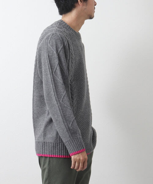 NOLLEY'S goodman（ノーリーズグッドマン）の「アラン柄 配色ライン プルオーバーニット（ニット/セーター・メンズ・パープル/ネイビー/ブラウン/グレー/レッド/オフホワイト・S/M/L）」の15枚目の写真