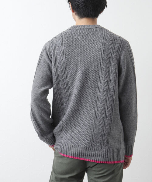 NOLLEY'S goodman（ノーリーズグッドマン）の「アラン柄 配色ライン プルオーバーニット（ニット/セーター・メンズ・パープル/ネイビー/ブラウン/グレー/レッド/オフホワイト・S/M/L）」の10枚目の写真