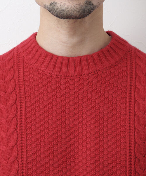 NOLLEY'S goodman（ノーリーズグッドマン）の「アラン柄 配色ライン プルオーバーニット（ニット/セーター・メンズ・パープル/ネイビー/ブラウン/グレー/レッド/オフホワイト・S/M/L）」の21枚目の写真