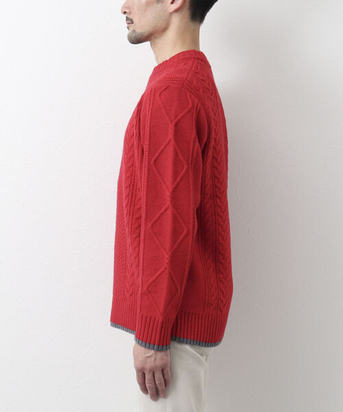 NOLLEY'S goodman（ノーリーズグッドマン）の「アラン柄 配色ライン プルオーバーニット（ニット/セーター・メンズ・パープル/ネイビー/ブラウン/グレー/レッド/オフホワイト・S/M/L）」の16枚目の写真