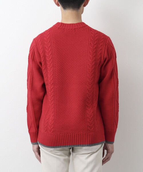 NOLLEY'S goodman（ノーリーズグッドマン）の「アラン柄 配色ライン プルオーバーニット（ニット/セーター・メンズ・パープル/ネイビー/ブラウン/グレー/レッド/オフホワイト・S/M/L）」の11枚目の写真