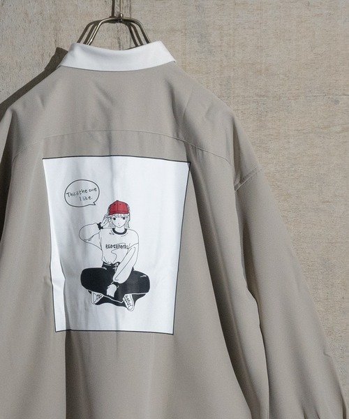 Red Cap Girl（レッドキャプガール）の「【a-r】〔Red Cap Girl/レッドキャップガール〕ナチュラルストレッチ バックイラスト ルーズサイズシャツ 長袖（シャツ/ブラウス・メンズ・ブルー/ベージュ/ホワイト/その他/ブラック/グリーン/グリーン系その他/ブラック系その他/ホワイト系その他/ブラック系その他2/ダークグレー/ブルー系その他/グレイッシュベージュ/ホワイト系その他2/ブルー系1/その他1/ライトグレー/ホワイト系1/ブラック系1・MEDIUM/X-LARGE/LARGE）」の12枚目の写真