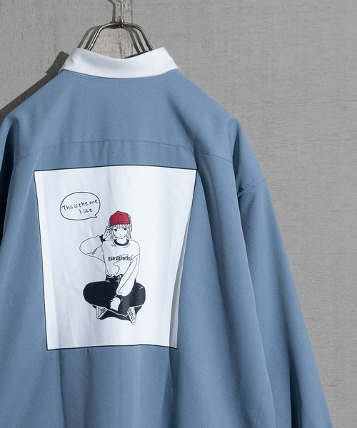 Red Cap Girl（レッドキャプガール）の「【a-r】〔Red Cap Girl/レッドキャップガール〕ナチュラルストレッチ バックイラスト ルーズサイズシャツ 長袖（シャツ/ブラウス・メンズ・ブルー/ベージュ/ホワイト/その他/ブラック/グリーン/グリーン系その他/ブラック系その他/ホワイト系その他/ブラック系その他2/ダークグレー/ブルー系その他/グレイッシュベージュ/ホワイト系その他2/ブルー系1/その他1/ライトグレー/ホワイト系1/ブラック系1・MEDIUM/X-LARGE/LARGE）」の16枚目の写真