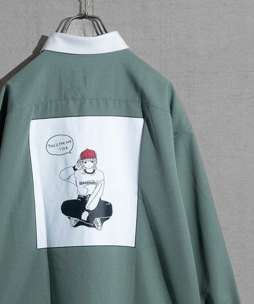 Red Cap Girl（レッドキャプガール）の「【a-r】〔Red Cap Girl/レッドキャップガール〕ナチュラルストレッチ バックイラスト ルーズサイズシャツ 長袖（シャツ/ブラウス・メンズ・ブルー/ベージュ/ホワイト/その他/ブラック/グリーン/グリーン系その他/ブラック系その他/ホワイト系その他/ブラック系その他2/ダークグレー/ブルー系その他/グレイッシュベージュ/ホワイト系その他2/ブルー系1/その他1/ライトグレー/ホワイト系1/ブラック系1・MEDIUM/X-LARGE/LARGE）」の14枚目の写真