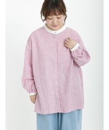 襟配色スタンドカラーブラウス