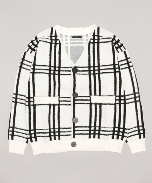 Bling Leads（ブリングリーズ）の「【Bl】【Bling leads】チェックデザインオーバーサイズシャギーカーディガン（カーディガン/ボレロ・レディース・ホワイト/ブラック・FREE）」の7枚目の写真