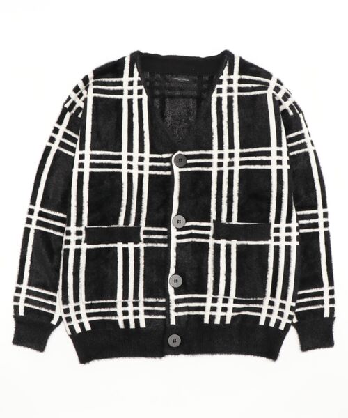 Bling Leads（ブリングリーズ）の「【Bl】【Bling leads】チェックデザインオーバーサイズシャギーカーディガン（カーディガン/ボレロ・レディース・ホワイト/ブラック・FREE）」の8枚目の写真