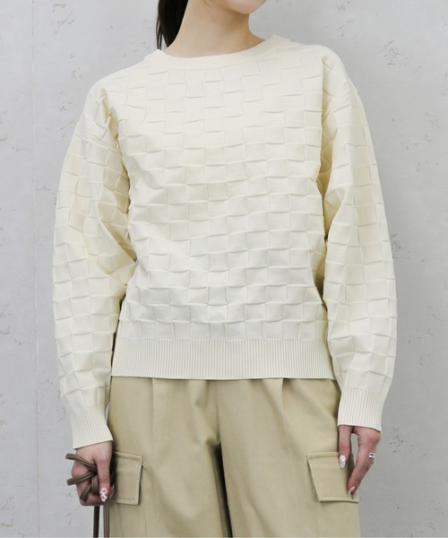 Per sist ence（パーシエンス）の「Per sist ence/パーシエンス　ポリ12G総針 ブロックチェックプルオーバー（ニット/セーター・レディース・ブラック/アイボリー/ネイビー/グリーン・FREE）」の2枚目の写真