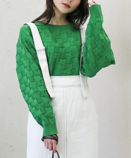 Per sist ence（パーシエンス）の「Per sist ence/パーシエンス　ポリ12G総針 ブロックチェックプルオーバー（ニット/セーター・レディース・ブラック/アイボリー/ネイビー/グリーン・FREE）」の19枚目の写真