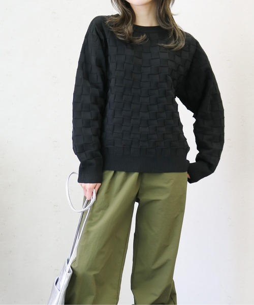 Per sist ence（パーシエンス）の「Per sist ence/パーシエンス　ポリ12G総針 ブロックチェックプルオーバー（ニット/セーター・レディース・ブラック/アイボリー/ネイビー/グリーン・FREE）」の9枚目の写真