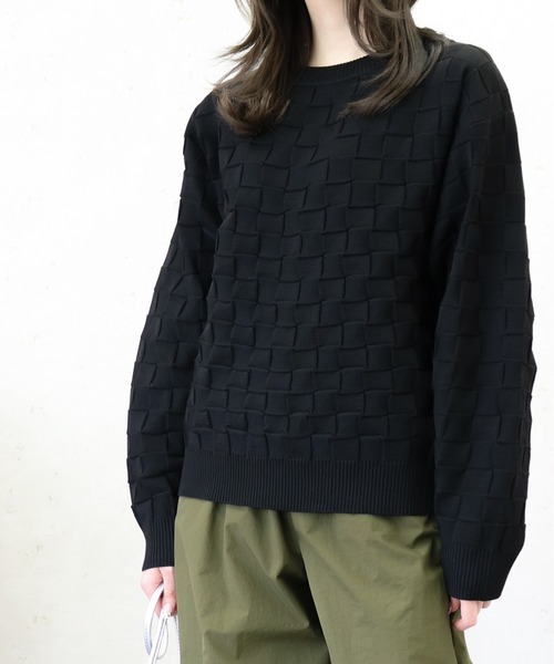Per sist ence（パーシエンス）の「Per sist ence/パーシエンス　ポリ12G総針 ブロックチェックプルオーバー（ニット/セーター・レディース・ブラック/アイボリー/ネイビー/グリーン・FREE）」の10枚目の写真