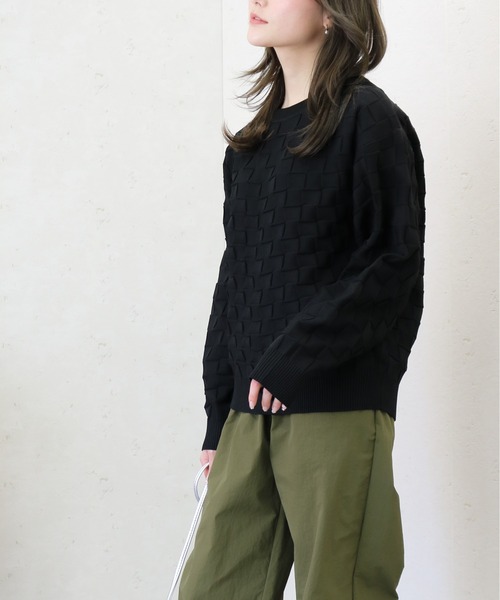 Per sist ence（パーシエンス）の「Per sist ence/パーシエンス　ポリ12G総針 ブロックチェックプルオーバー（ニット/セーター・レディース・ブラック/アイボリー/ネイビー/グリーン・FREE）」の11枚目の写真