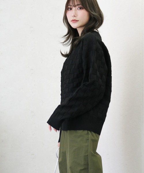 Per sist ence（パーシエンス）の「Per sist ence/パーシエンス　ポリ12G総針 ブロックチェックプルオーバー（ニット/セーター・レディース・ブラック/アイボリー/ネイビー/グリーン・FREE）」の12枚目の写真