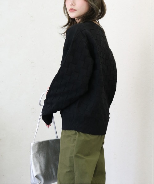 Per sist ence（パーシエンス）の「Per sist ence/パーシエンス　ポリ12G総針 ブロックチェックプルオーバー（ニット/セーター・レディース・ブラック/アイボリー/ネイビー/グリーン・FREE）」の13枚目の写真