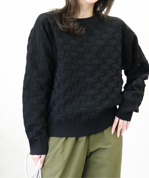 Per sist ence（パーシエンス）の「Per sist ence/パーシエンス　ポリ12G総針 ブロックチェックプルオーバー（ニット/セーター・レディース・ブラック/アイボリー/ネイビー/グリーン・FREE）」の15枚目の写真