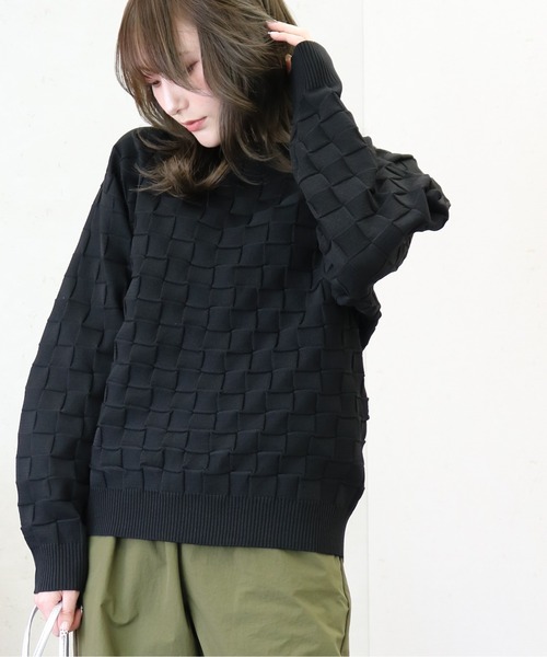 Per sist ence（パーシエンス）の「Per sist ence/パーシエンス　ポリ12G総針 ブロックチェックプルオーバー（ニット/セーター・レディース・ブラック/アイボリー/ネイビー/グリーン・FREE）」の17枚目の写真