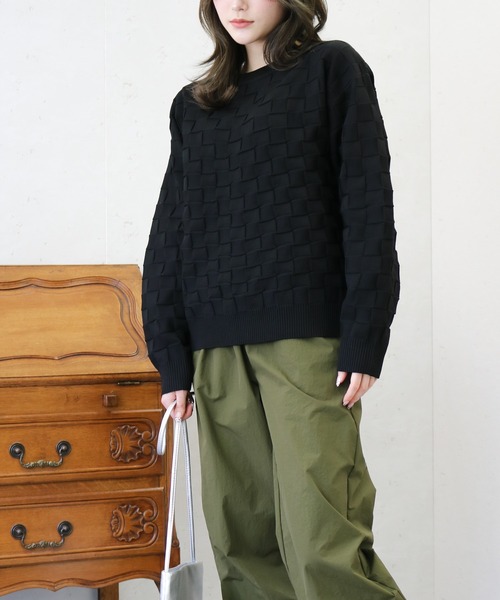 Per sist ence（パーシエンス）の「Per sist ence/パーシエンス　ポリ12G総針 ブロックチェックプルオーバー（ニット/セーター・レディース・ブラック/アイボリー/ネイビー/グリーン・FREE）」の18枚目の写真