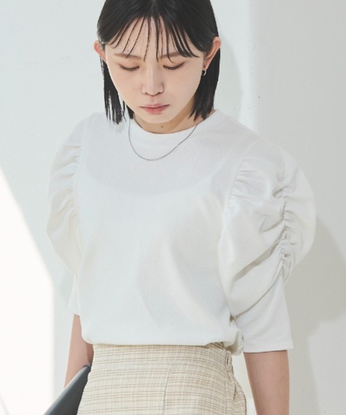 Aunt Marie's（アントマリーズ）の「ギャザーボリュームハーフスリーブトップス（Tシャツ/カットソー・レディース・ブラック/ナチュラル/ホワイト・FREE）」の6枚目の写真
