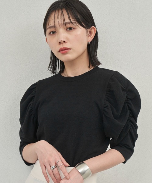 Aunt Marie's（アントマリーズ）の「ギャザーボリュームハーフスリーブトップス（Tシャツ/カットソー・レディース・ブラック/ナチュラル/ホワイト・FREE）」の9枚目の写真
