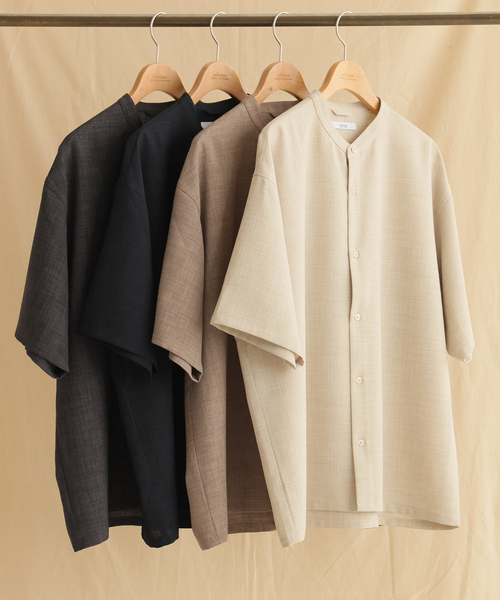 JOURNAL STANDARD relume(ジャーナルスタンダード レリューム)の「"イージーケア"TEC CANVAS バンドカラー 半袖シャツ(シャツ/ブラウス・メンズ・ブラウン系その他/ブラック/アイボリー/クリアブルー・LARGE/MEDIUM)」の5枚目の写真