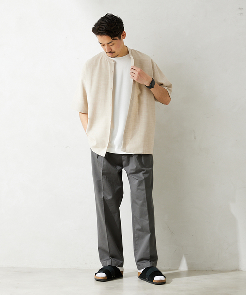 JOURNAL STANDARD relume(ジャーナルスタンダード レリューム)の「"イージーケア"TEC CANVAS バンドカラー 半袖シャツ(シャツ/ブラウス・メンズ・ブラウン系その他/ブラック/アイボリー/クリアブルー・LARGE/MEDIUM)」の7枚目の写真