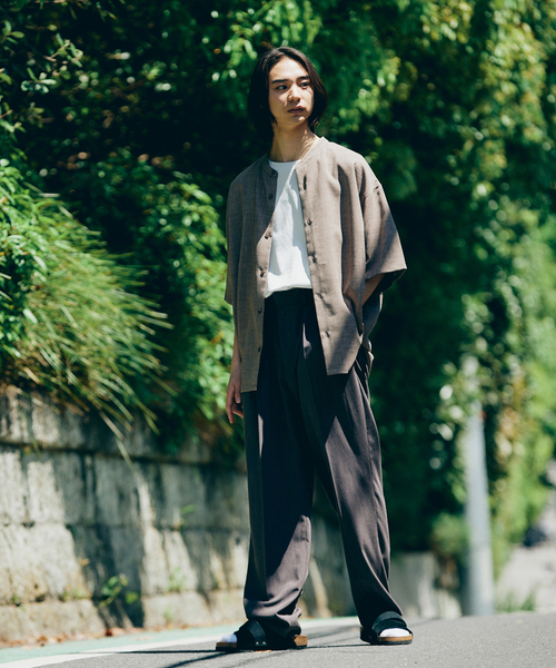 JOURNAL STANDARD relume(ジャーナルスタンダード レリューム)の「"イージーケア"TEC CANVAS バンドカラー 半袖シャツ(シャツ/ブラウス・メンズ・ブラウン系その他/ブラック/アイボリー/クリアブルー・LARGE/MEDIUM)」の8枚目の写真