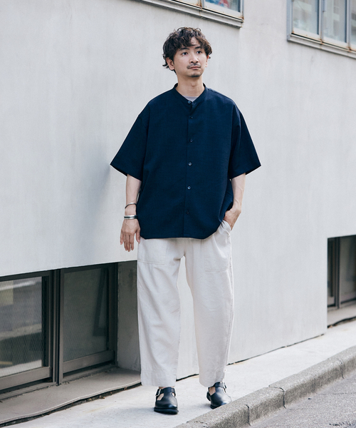 JOURNAL STANDARD relume(ジャーナルスタンダード レリューム)の「"イージーケア"TEC CANVAS バンドカラー 半袖シャツ(シャツ/ブラウス・メンズ・ブラウン系その他/ブラック/アイボリー/クリアブルー・LARGE/MEDIUM)」の9枚目の写真