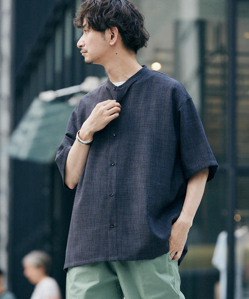 JOURNAL STANDARD relume(ジャーナルスタンダード レリューム)の「"イージーケア"TEC CANVAS バンドカラー 半袖シャツ(シャツ/ブラウス・メンズ・ブラウン系その他/ブラック/アイボリー/クリアブルー・LARGE/MEDIUM)」の11枚目の写真