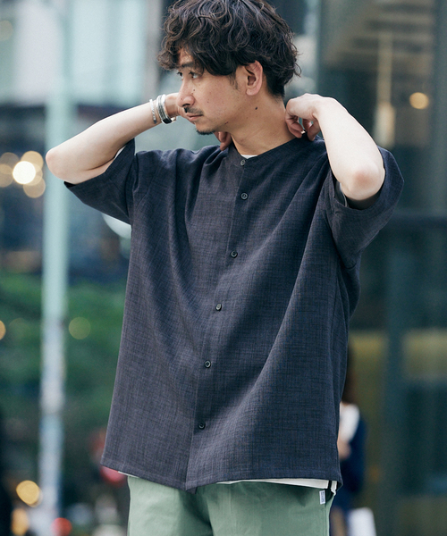 JOURNAL STANDARD relume(ジャーナルスタンダード レリューム)の「"イージーケア"TEC CANVAS バンドカラー 半袖シャツ(シャツ/ブラウス・メンズ・ブラウン系その他/ブラック/アイボリー/クリアブルー・LARGE/MEDIUM)」の12枚目の写真