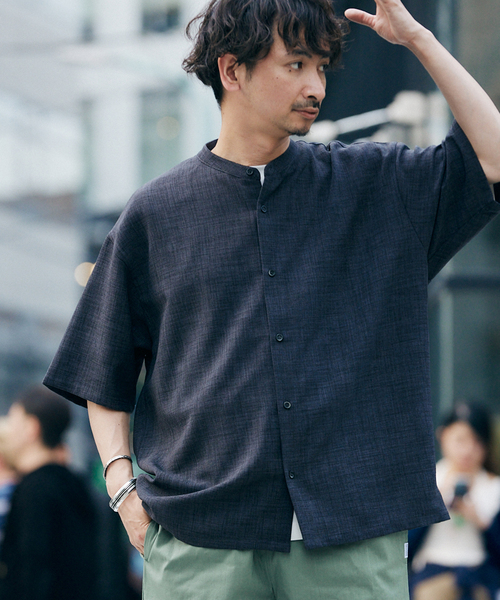 JOURNAL STANDARD relume(ジャーナルスタンダード レリューム)の「"イージーケア"TEC CANVAS バンドカラー 半袖シャツ(シャツ/ブラウス・メンズ・ブラウン系その他/ブラック/アイボリー/クリアブルー・LARGE/MEDIUM)」の13枚目の写真