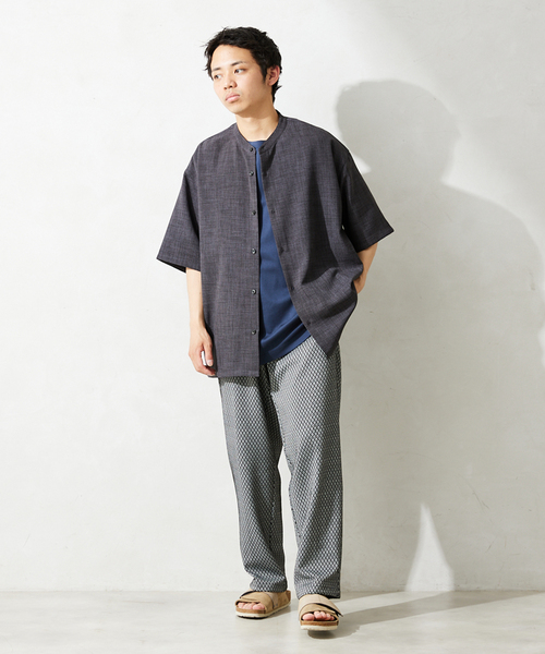 JOURNAL STANDARD relume(ジャーナルスタンダード レリューム)の「"イージーケア"TEC CANVAS バンドカラー 半袖シャツ(シャツ/ブラウス・メンズ・ブラウン系その他/ブラック/アイボリー/クリアブルー・LARGE/MEDIUM)」の14枚目の写真