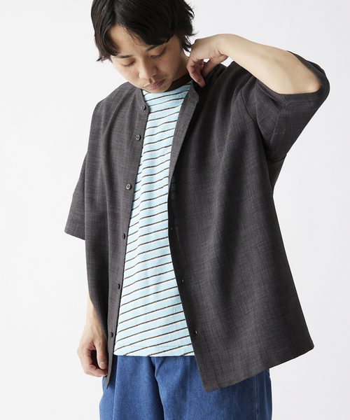 JOURNAL STANDARD relume(ジャーナルスタンダード レリューム)の「"イージーケア"TEC CANVAS バンドカラー 半袖シャツ(シャツ/ブラウス・メンズ・ブラウン系その他/ブラック/アイボリー/クリアブルー・LARGE/MEDIUM)」の18枚目の写真