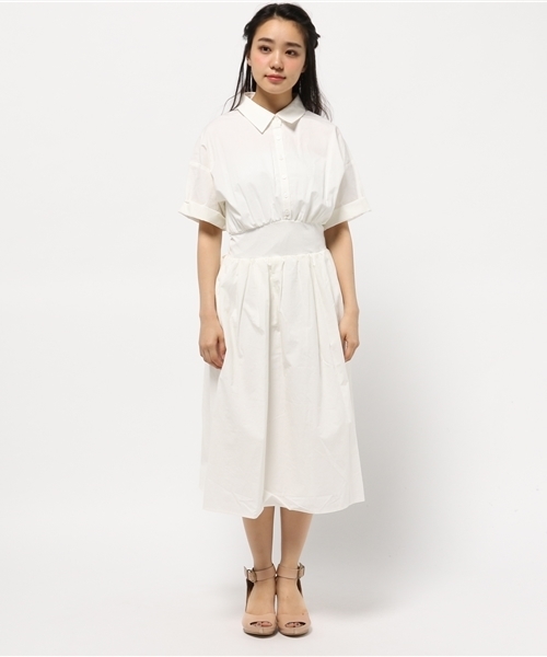 mystic（ミスティック）の「【Omekashi】ウエストリブシャツワンピース（ワンピース・レディース・カーキ/オフホワイト/ネイビー・ﾌﾘ-）」の4枚目の写真