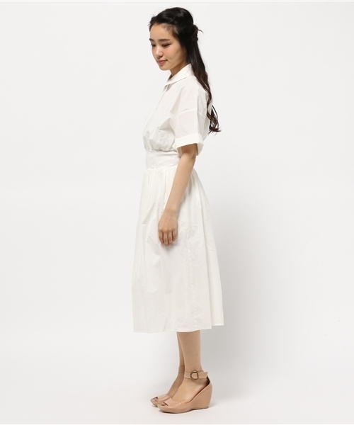 mystic（ミスティック）の「【Omekashi】ウエストリブシャツワンピース（ワンピース・レディース・カーキ/オフホワイト/ネイビー・ﾌﾘ-）」の5枚目の写真