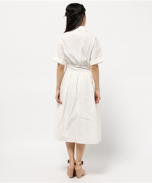 mystic（ミスティック）の「【Omekashi】ウエストリブシャツワンピース（ワンピース・レディース・カーキ/オフホワイト/ネイビー・ﾌﾘ-）」の6枚目の写真