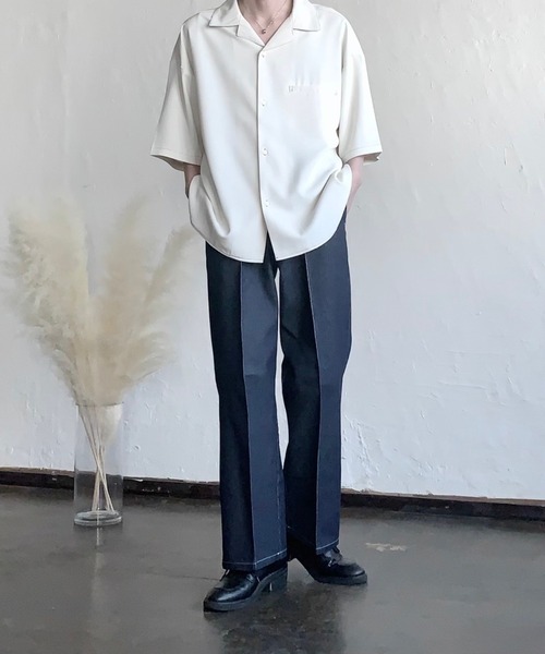JULLIN】 loose open collar stitch shirt / ルーズオープン