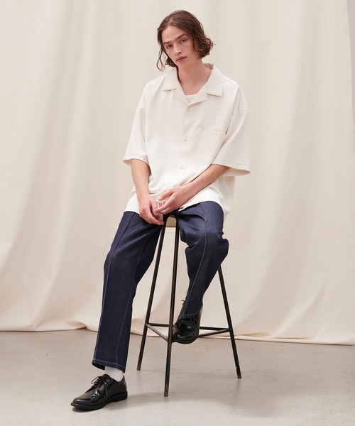 JULLIN（ユリン）の「【JULLIN】 loose open collar stitch shirt / ルーズオープンカラーステッチシャツ（シャツ/ブラウス・メンズ・ホワイト/ブラウン/ブラック/ナチュラル・S/M/L）」の10枚目の写真