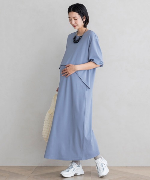 フェリシモMama（フェリシモママ）の「Ｍｏｒｅｄｄｅ　フォーマルシーンでも使える　授乳がかんたん　しなやかカットソーのデザインワンピース（マタニティウェア/グッズ・レディース・ブラック/グレイッシュブルー・MEDIUM/LARGE/X-LARGE）」の5枚目の写真