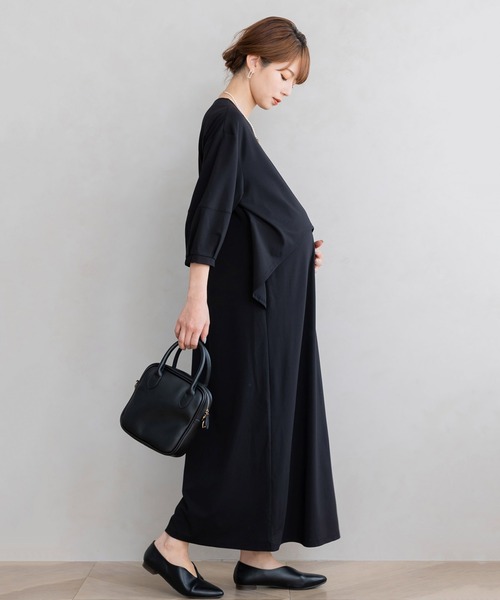 フェリシモMama（フェリシモママ）の「Ｍｏｒｅｄｄｅ　フォーマルシーンでも使える　授乳がかんたん　しなやかカットソーのデザインワンピース（マタニティウェア/グッズ・レディース・ブラック/グレイッシュブルー・MEDIUM/LARGE/X-LARGE）」の10枚目の写真