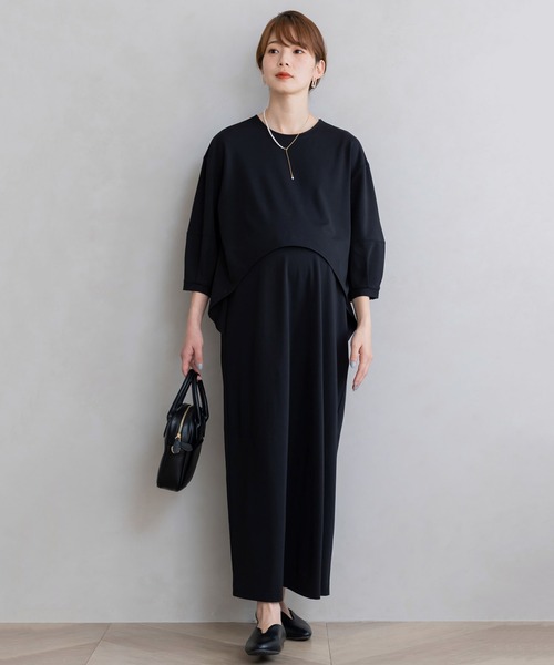 フェリシモMama（フェリシモママ）の「Ｍｏｒｅｄｄｅ　フォーマルシーンでも使える　授乳がかんたん　しなやかカットソーのデザインワンピース（マタニティウェア/グッズ・レディース・ブラック/グレイッシュブルー・MEDIUM/LARGE/X-LARGE）」の11枚目の写真